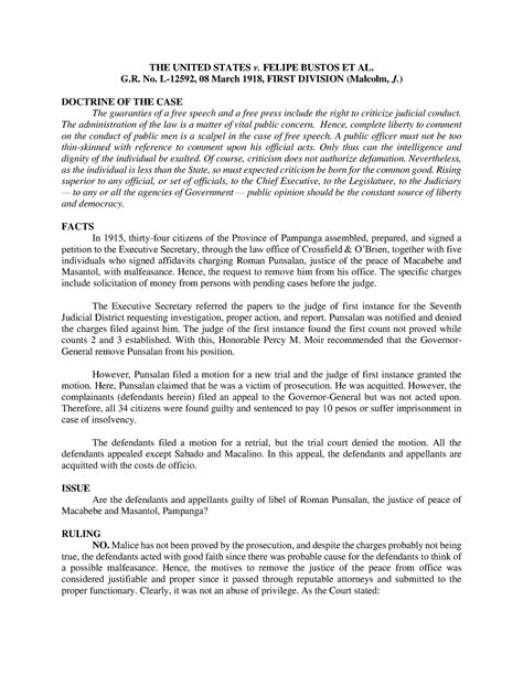 Case Digest: US v. FELIPE BUSTOS ET AL. .